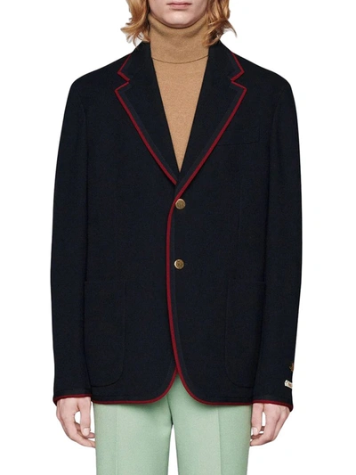 Shop Gucci Blazer With Contrasting Edges In Blue