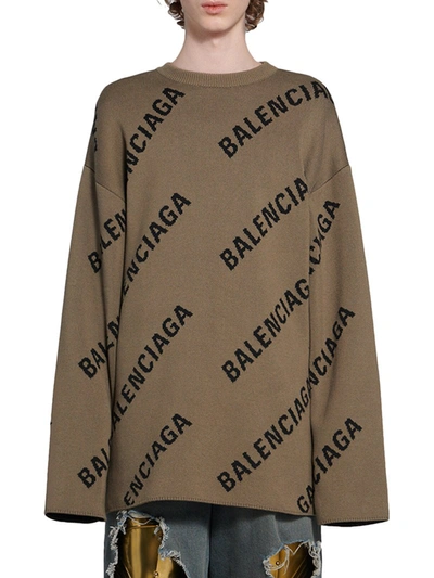 Shop Balenciaga Logo Crew Neck Pullover In Brown