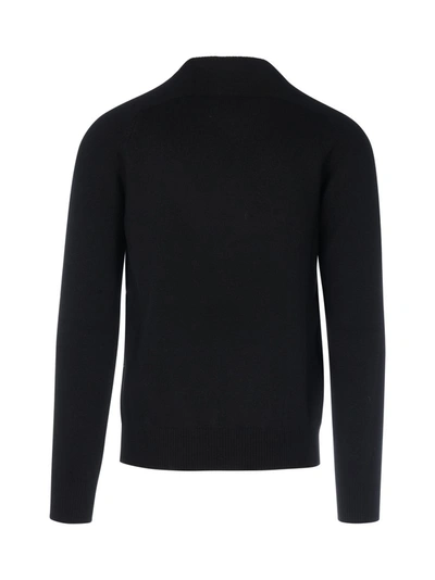 Shop Dolce & Gabbana Wool Sweater With Leopard Logo In Black