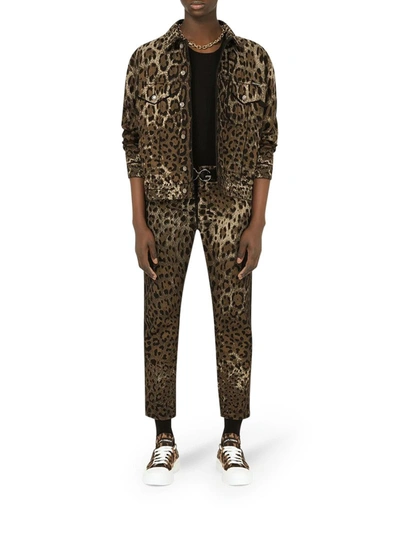 Shop Dolce & Gabbana Leopard Print Denim Jacket In Multicolour