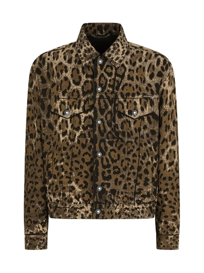 Shop Dolce & Gabbana Leopard Print Denim Jacket In Multicolour