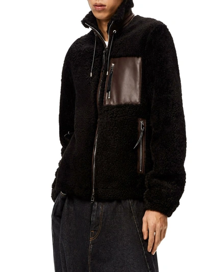 Shop Loewe Shearling Jacket In Black