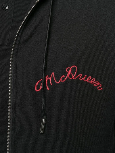 Shop Alexander Mcqueen Embroidered Logo Zip-up Hoodie In Black