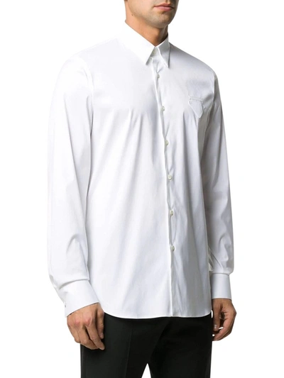 Shop Prada Button Up Logo Detail Shirt In White