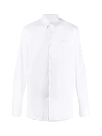 Shop Prada Button Up Logo Detail Shirt In White