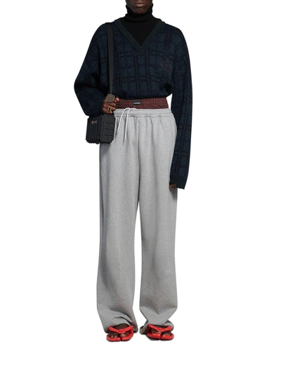 Balenciaga Trompe-l'oeil Double Waistband Sweatpants Red And Grey In Grey