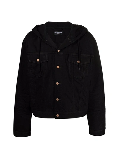 Shop Balenciaga Hooded Jacket Denim In Black