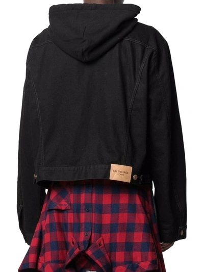 Shop Balenciaga Hooded Jacket Denim In Black