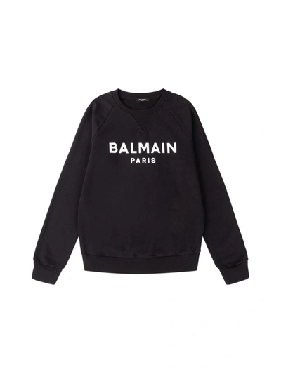 Shop Balmain Sweatshirt With Flock Print In Black
