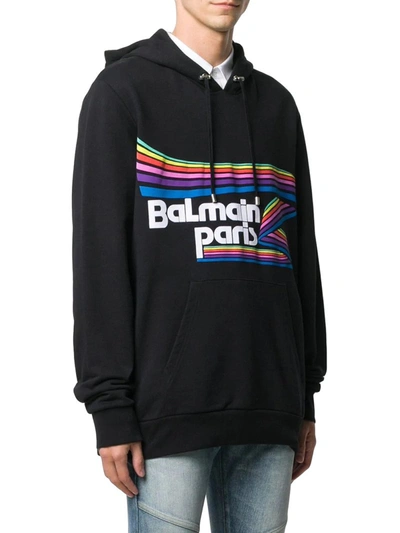 Shop Balmain Logo-print Drawstring Hoodie In Multicolour