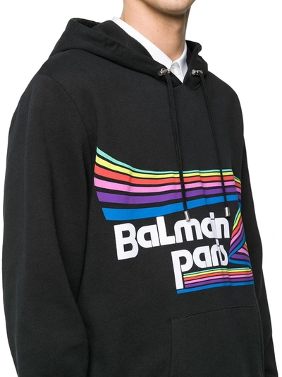 Shop Balmain Logo-print Drawstring Hoodie In Multicolour