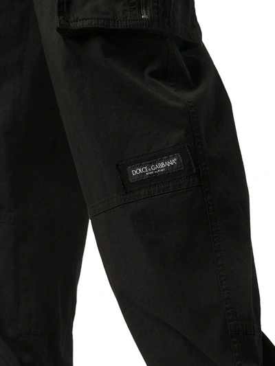 Shop Dolce & Gabbana Logo Patch Cotton Cargo Pants In Black