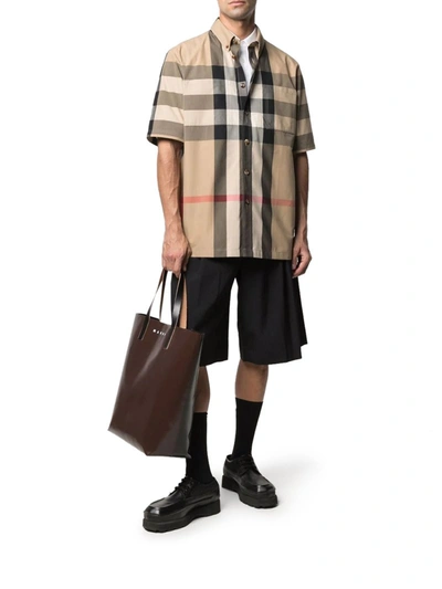 Shop Burberry Button-down Signature Check Shirt In Nude & Neutrals