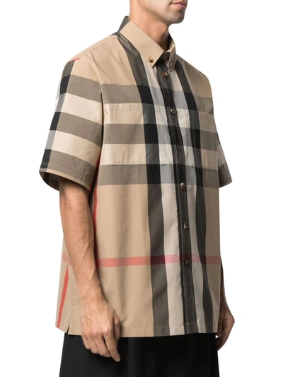 Shop Burberry Button-down Signature Check Shirt In Nude & Neutrals