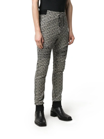 Shop Balmain Sports Trousers With Jacquard Effect In White