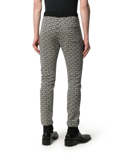 Shop Balmain Sports Trousers With Jacquard Effect In White