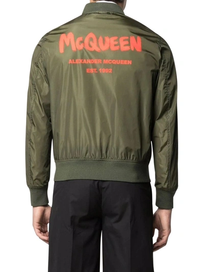 Shop Alexander Mcqueen Graffiti Bomber Jacket In Green