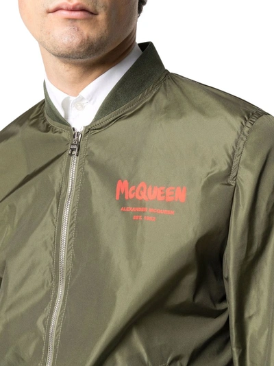 Shop Alexander Mcqueen Graffiti Bomber Jacket In Green