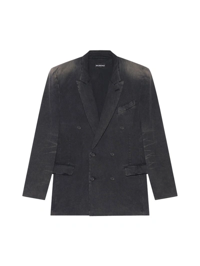 Shop Balenciaga Slim Worn-out Jacket In Black