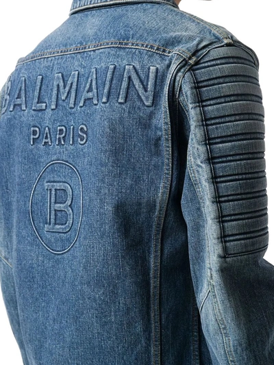 Shop Balmain Logo-embossed Denim Jacket In Blue