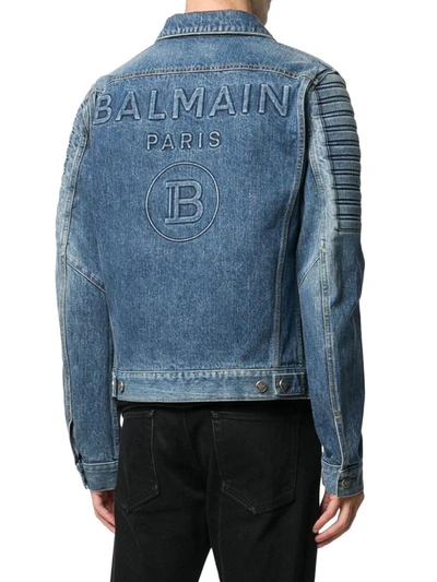 Shop Balmain Logo-embossed Denim Jacket In Blue