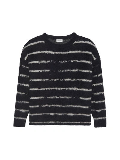 Shop Saint Laurent Pullover With Interrupted Stripe Pattern In Black