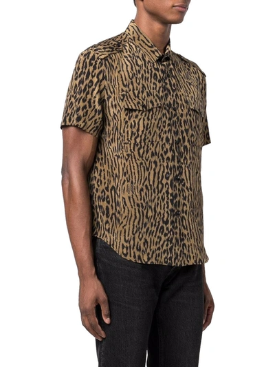 Shop Saint Laurent Leopard Short Sleeve Shirt In Green