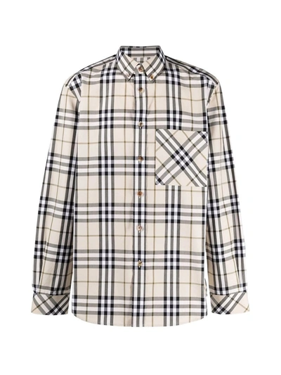 Shop Burberry Button-down Signature Check Shirt In Nude & Neutrals