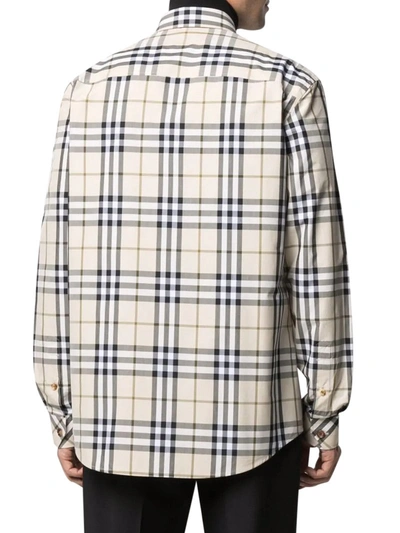 Shop Burberry Button-down Signature Check Shirt In Nude & Neutrals