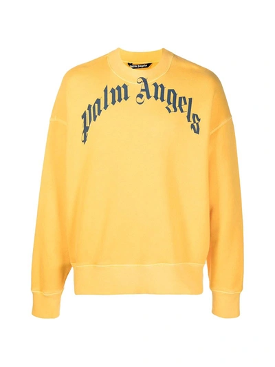 Shop Palm Angels Logo-print Crew-neck Sweatshirt In Yellow & Orange