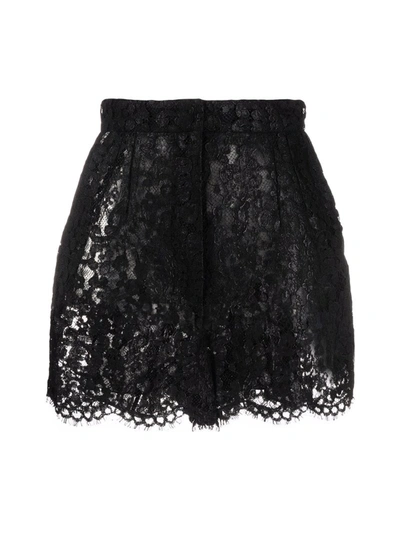 Shop Dolce & Gabbana High-waisted Lace Shorts In Black