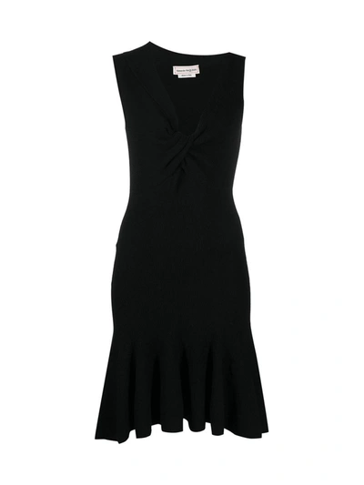 Shop Alexander Mcqueen Asymmetric Neck Knitted Dress In Black