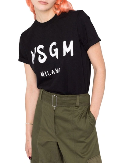 Shop Msgm Logo-print Short-sleeved T-shirt In Black