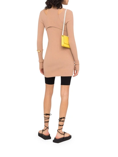 Shop Adamo Ribbed-knit V-neck Mini Dress In Nude & Neutrals