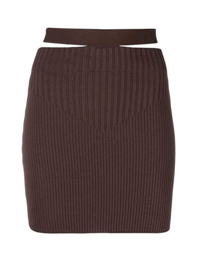 Shop Adamo Ribbed-knit Min Iskirt In Brown