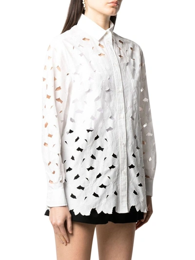 Shop Red Valentino Floral Embroidered Cut-out Shirt In White