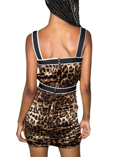 Shop Dolce & Gabbana Logo-tape Leopard Print Satin Minidress In Multicolour