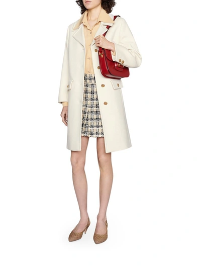 Shop Gucci Wool Coat With Double G Embroidery In White