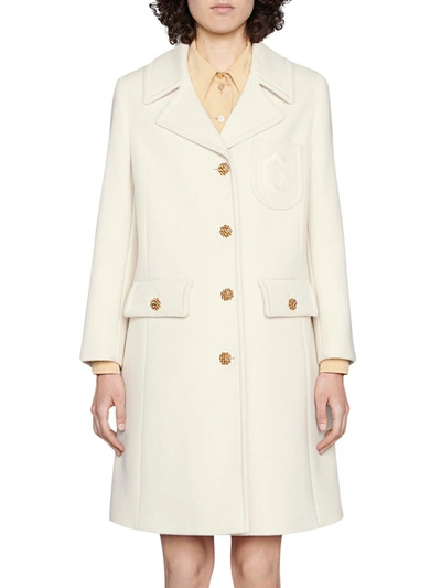 Shop Gucci Wool Coat With Double G Embroidery In White