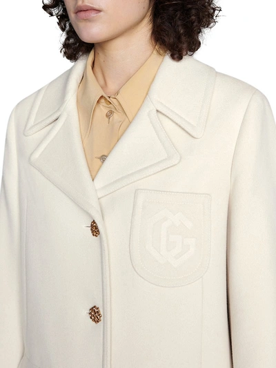 Shop Gucci Wool Coat With Double G Embroidery In White