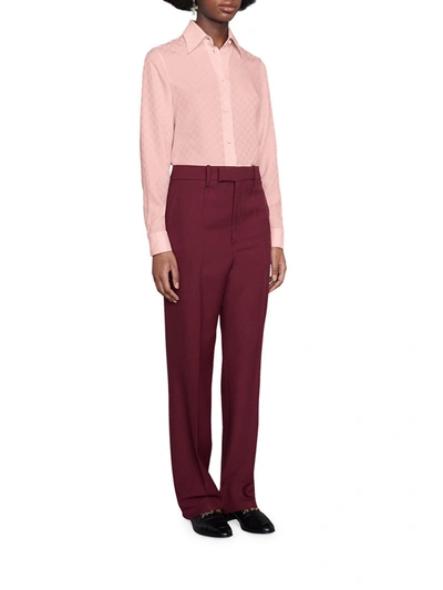Shop Gucci Gg Silk Crepe Shirt In Pink & Purple