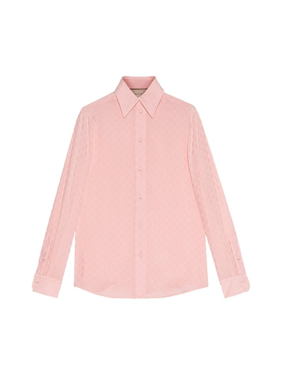 Shop Gucci Gg Silk Crepe Shirt In Pink & Purple