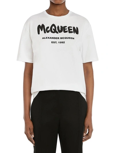 Shop Alexander Mcqueen Logo Print Cotton T-shirt In White
