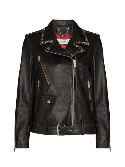 Shop Golden Goose Stud-embellished Leather Biker Jacket In Black