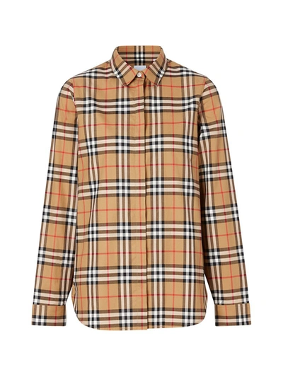 Shop Burberry Vintage Check Cotton Oversized Shirt In Yellow & Orange