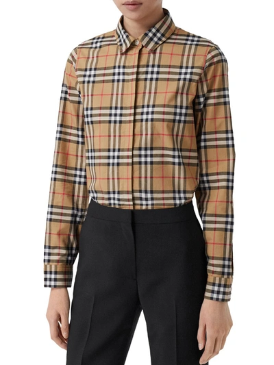 Shop Burberry Vintage Check Cotton Oversized Shirt In Yellow & Orange