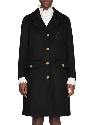 Shop Gucci Wool Coat With Double G Embroidery In Black