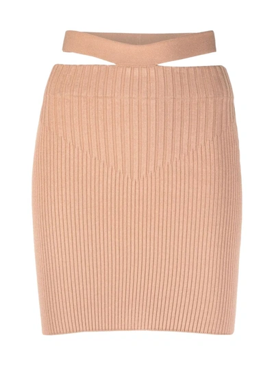 Shop Adamo Fitted Ribbed-knit Skirt In Nude & Neutrals