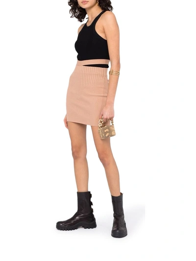 Shop Adamo Fitted Ribbed-knit Skirt In Nude & Neutrals