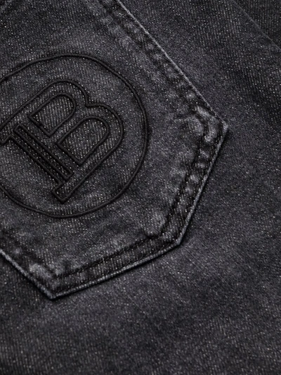 Shop Balmain High-waisted Button-detail Denim Jeans In Black